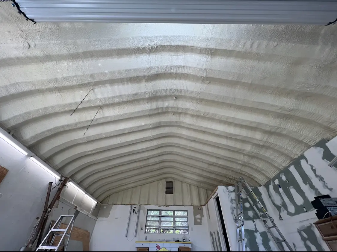 Spray polyurethane foam applied to the underside of a metal roof deck in Upper Freehold